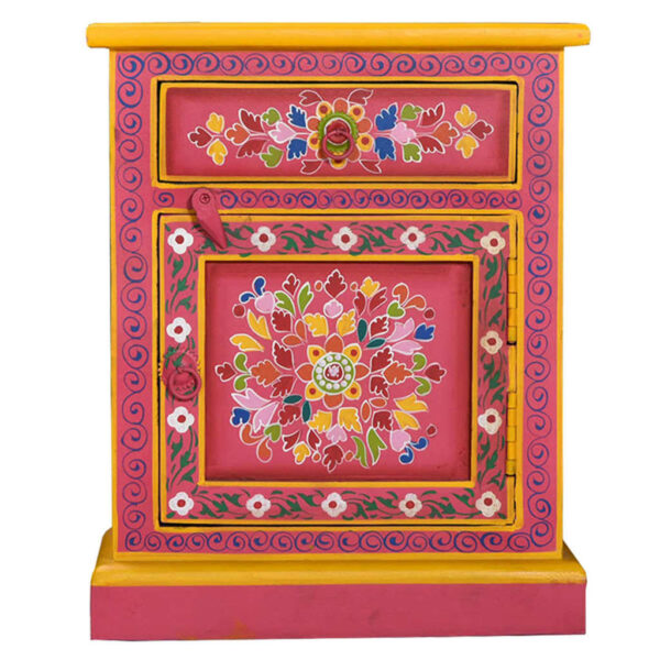 vidaXL Bedside Cabinet Solid Mango Wood Pink Hand Painted - Image 3