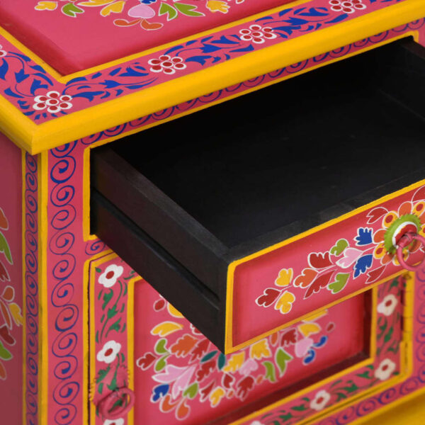 vidaXL Bedside Cabinet Solid Mango Wood Pink Hand Painted - Image 4