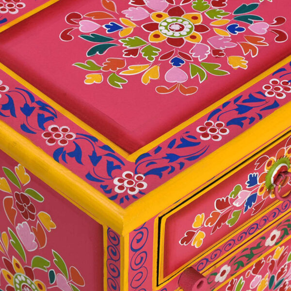 vidaXL Bedside Cabinet Solid Mango Wood Pink Hand Painted - Image 5