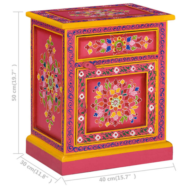 vidaXL Bedside Cabinet Solid Mango Wood Pink Hand Painted - Image 6