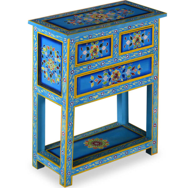 vidaXL Sideboard with Drawers Solid Mango Wood Turquoise Hand Painted - Image 2