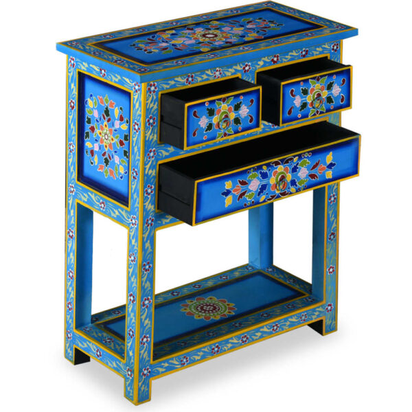 vidaXL Sideboard with Drawers Solid Mango Wood Turquoise Hand Painted - Image 5