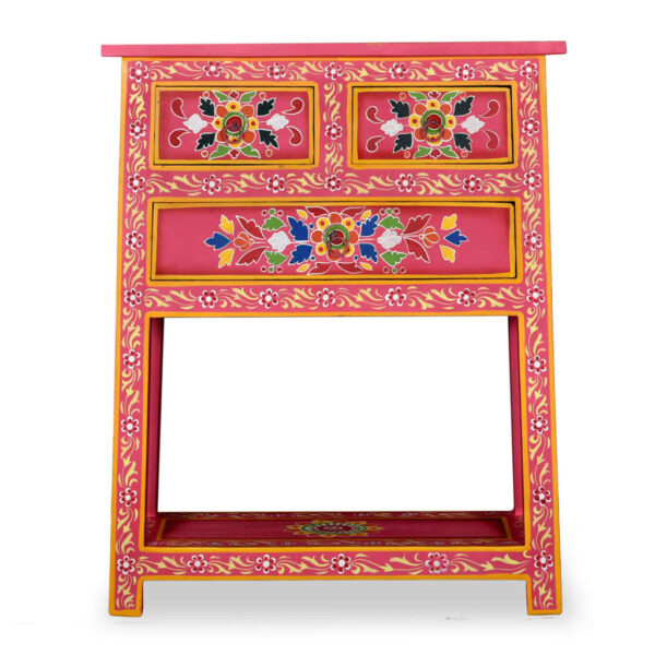 vidaXL Sideboard with Drawers Solid Mango Wood Pink Hand Painted - Image 4