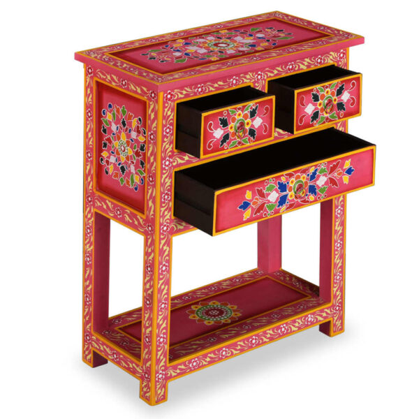 vidaXL Sideboard with Drawers Solid Mango Wood Pink Hand Painted - Image 5