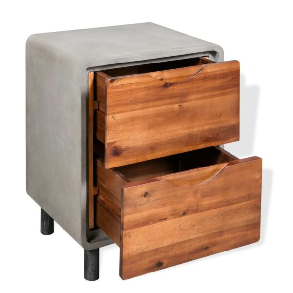 vidaXL Nightstand Concrete Solid Acacia Wood 15.7"x11.8"x19.7" - Image 3