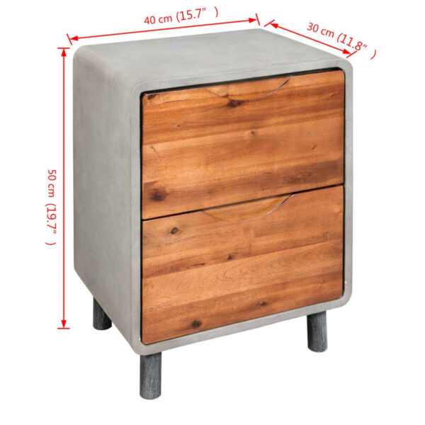 vidaXL Nightstand Concrete Solid Acacia Wood 15.7"x11.8"x19.7" - Image 6