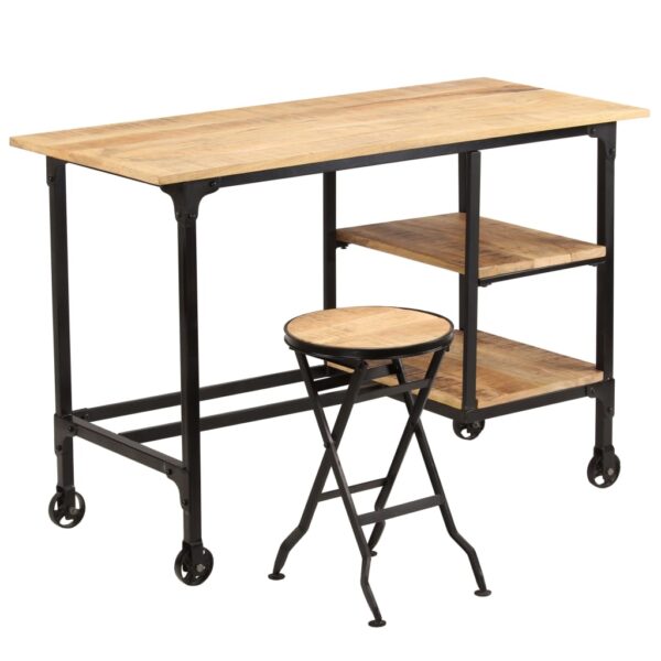 vidaXL Desk with Folding Stool Solid Mango Wood 45.3"x19.7"x29.9" - Image 9