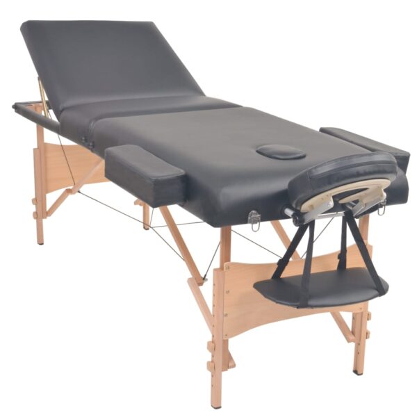 vidaXL 3-Zone Folding Massage Table 3.9" Thick Black - Image 2