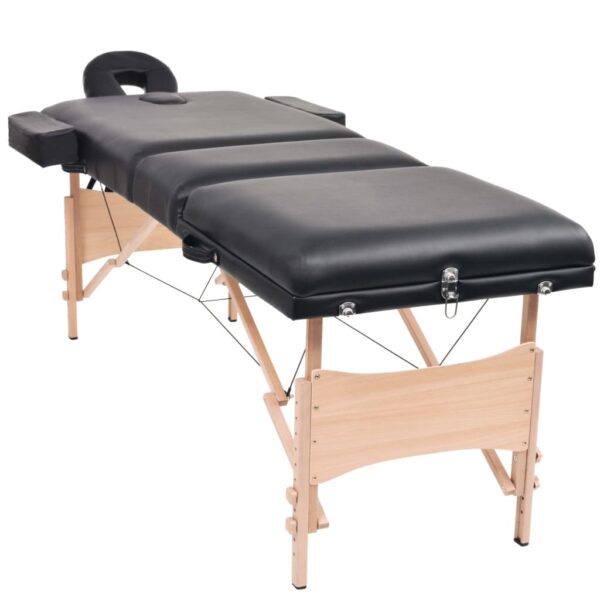 vidaXL 3-Zone Folding Massage Table 3.9" Thick Black - Image 3