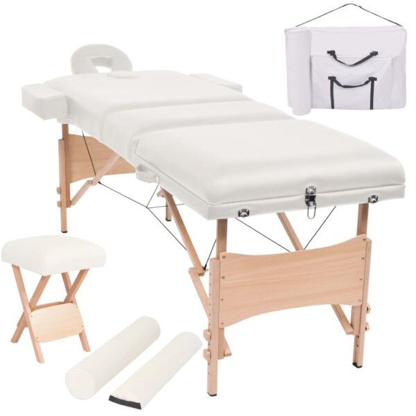 vidaXL 3-Zone Folding Massage Table and Stool Set 3.9" Thick White