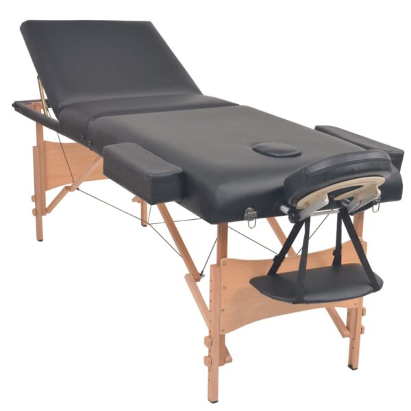 vidaXL 3-Zone Folding Massage Table and Stool Set 3.9" Thick Black - Image 3