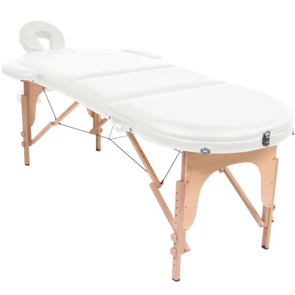 vidaXL Folding Massage Table 1.6" Thick with 2 Bolsters Oval White - Image 2