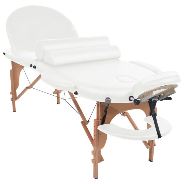 vidaXL Folding Massage Table 1.6" Thick with 2 Bolsters Oval White - Image 3