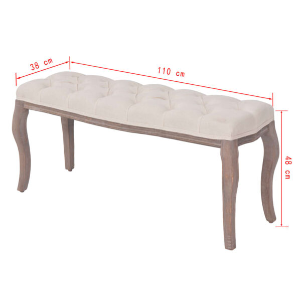 vidaXL Bench Linen Solid Wood 43.3" x 15" x 18.9" Cream White - Image 6