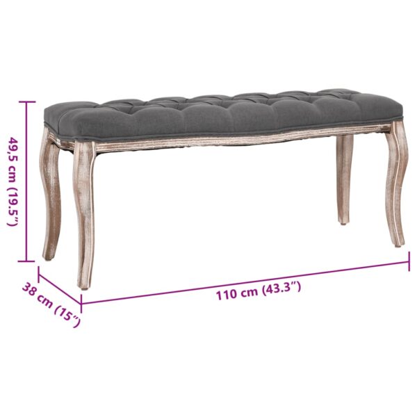 vidaXL Bench Linen Solid Wood 43.3" x 15" x 18.9" Dark Gray - Image 6