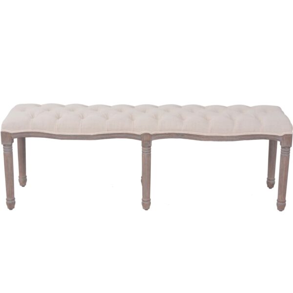 vidaXL Bench Linen Solid Wood 59.1" x 15.7" x 18.9" Cream White - Image 2