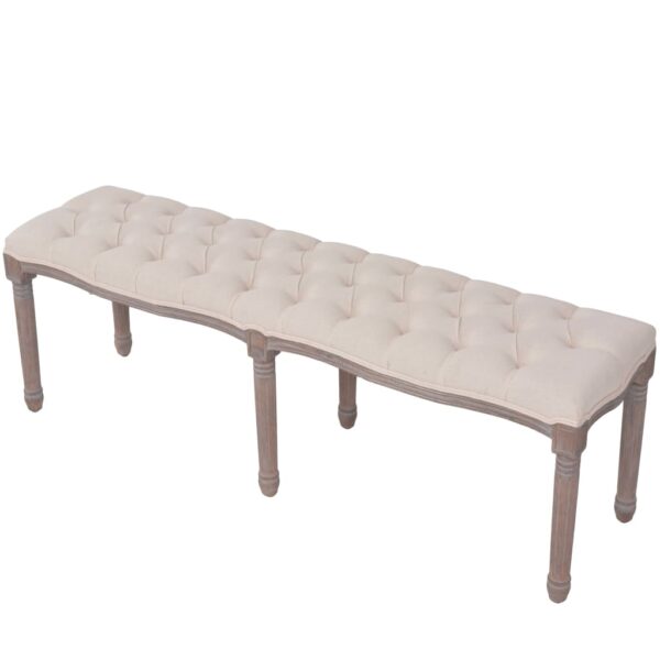 vidaXL Bench Linen Solid Wood 59.1" x 15.7" x 18.9" Cream White - Image 3