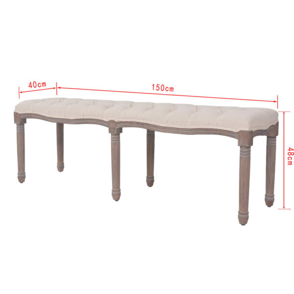 vidaXL Bench Linen Solid Wood 59.1" x 15.7" x 18.9" Cream White - Image 7