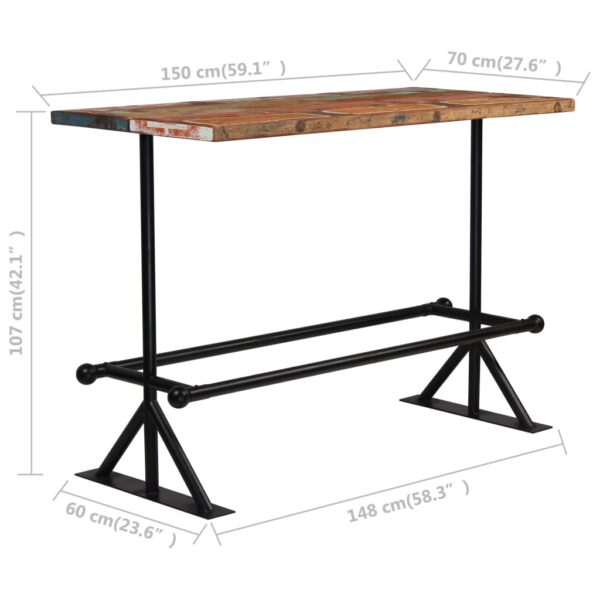 vidaXL Bar Table Solid Reclaimed Wood Multicolor 59.1"x27.6"x42.1" - Image 5