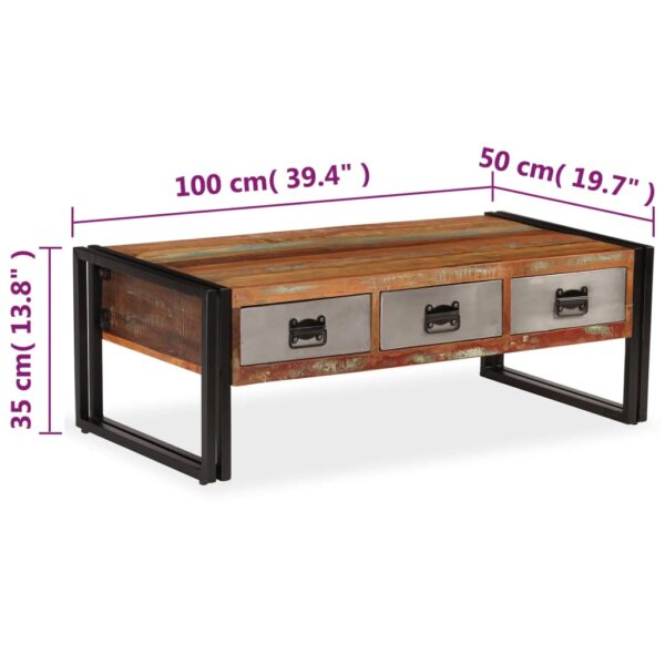 vidaXL Coffee Table with 3 Drawers Solid Reclaimed Wood 39.4"x19.7"x13.8" - Image 9