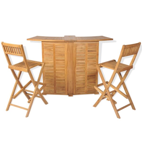 vidaXL 3 Piece Bistro Set with Folding Chairs Solid Teak Wood - Image 2