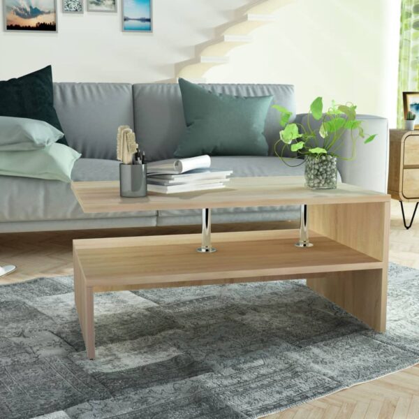 vidaXL Coffee Table Engineered Wood 35.4"x23.2"x16.5" Oak - Image 4