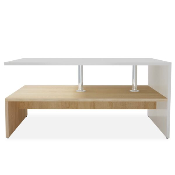 vidaXL Coffee Table Engineered Wood 35.4"x23.2"x16.5" Oak and White - Image 3