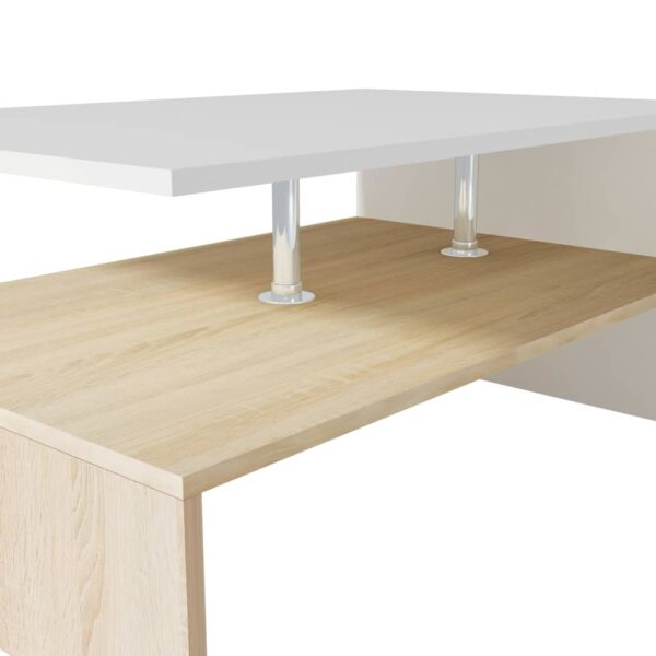 vidaXL Coffee Table Engineered Wood 35.4"x23.2"x16.5" Oak and White - Image 4