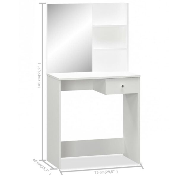 vidaXL Dressing Table Engineered Wood 29.5"x15.7"x55.5" White - Image 5