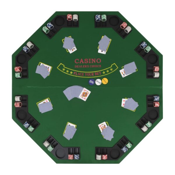 vidaXL 8-Player Folding Poker Tabletop 2 Fold Octagonal Green - Image 6