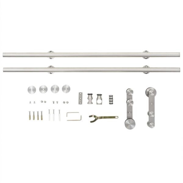 vidaXL Sliding Door Hardware Kit 72" Stainless Steel Silver - Image 4