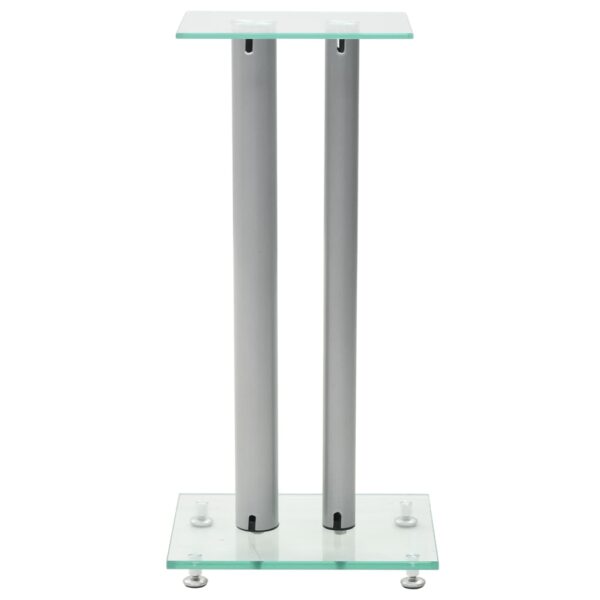 vidaXL Speaker Stands 2 pcs Tempered Glass 2 Pillars Design Silver - Image 3