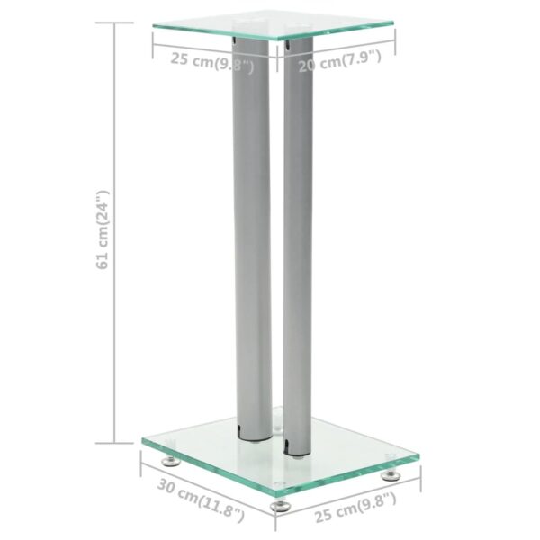 vidaXL Speaker Stands 2 pcs Tempered Glass 2 Pillars Design Silver - Image 7