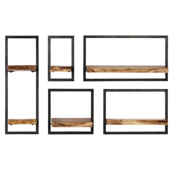 vidaXL Wall Shelf Set 5 Pieces Solid Acacia Wood and Steel - Image 2