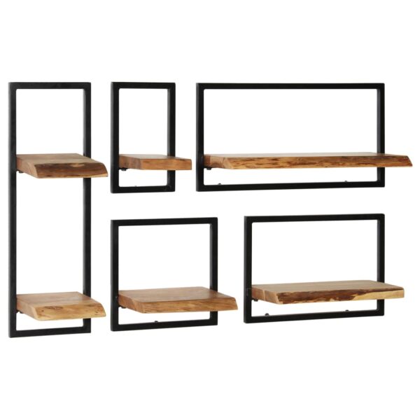 vidaXL Wall Shelf Set 5 Pieces Solid Acacia Wood and Steel - Image 11