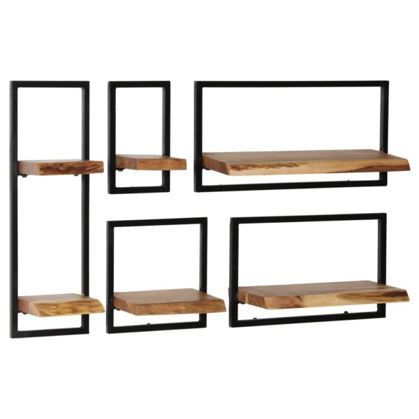 vidaXL Wall Shelf Set 5 Pieces Solid Acacia Wood and Steel - Image 12