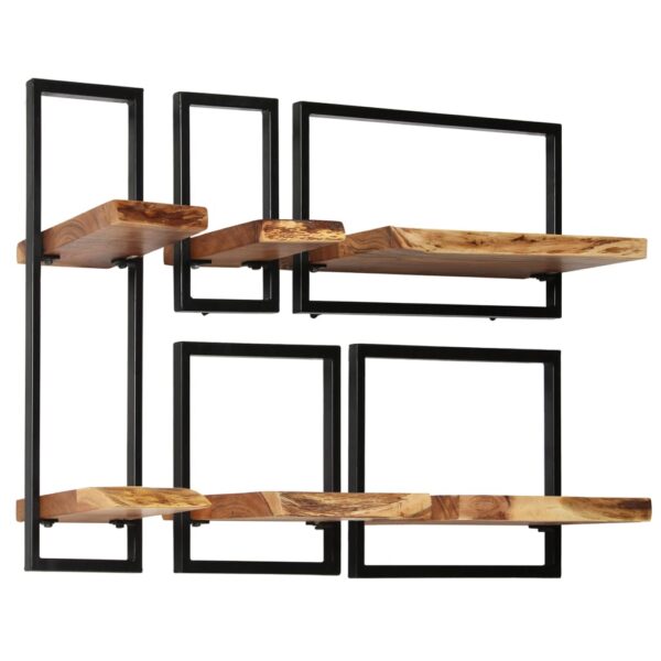 vidaXL Wall Shelf Set 5 Pieces Solid Acacia Wood and Steel - Image 3