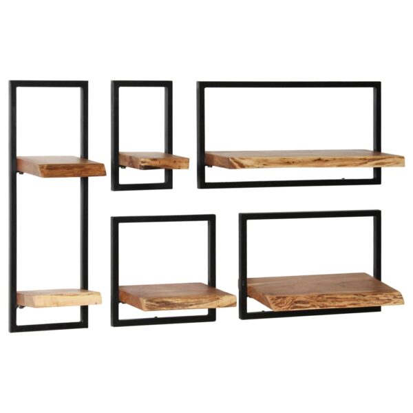 vidaXL Wall Shelf Set 5 Pieces Solid Acacia Wood and Steel - Image 10