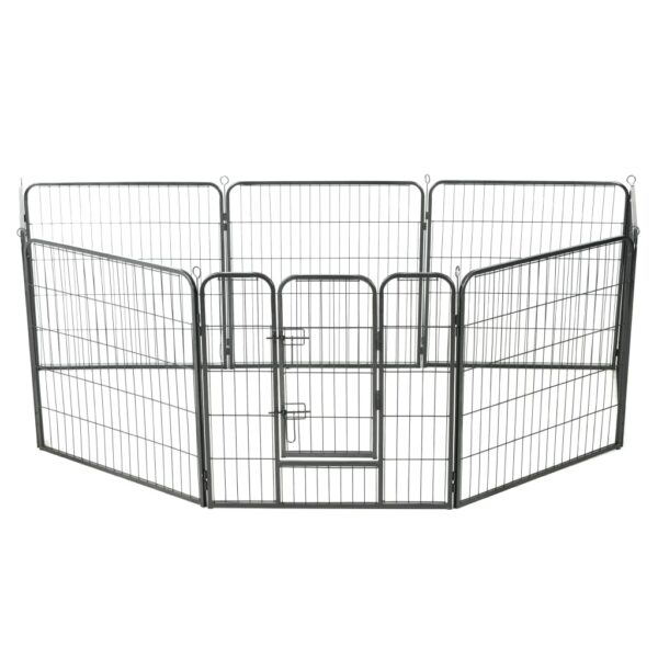 vidaXL Dog Playpen 8 Panels Steel 31.5"x31.5" Black - Image 2