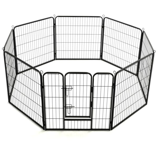 vidaXL Dog Playpen 8 Panels Steel 31.5"x31.5" Black - Image 4