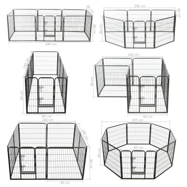 vidaXL Dog Playpen 8 Panels Steel 31.5"x31.5" Black - Image 9