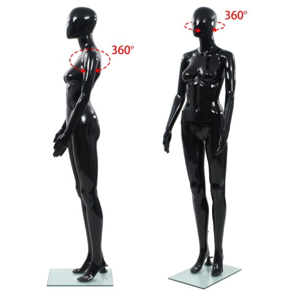 vidaXL Full Body Female Mannequin with Glass Base Glossy Black 68.9" - Image 5