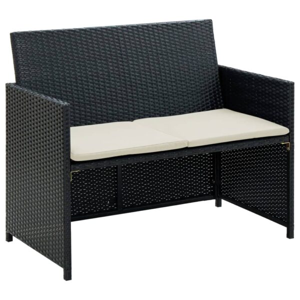 vidaXL 2 Seater Patio Sofa with Cushions Black Poly Rattan