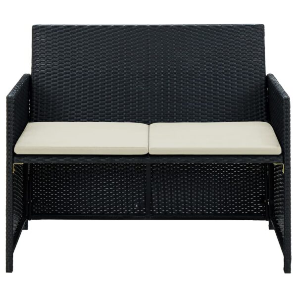 vidaXL 2 Seater Patio Sofa with Cushions Black Poly Rattan - Image 2