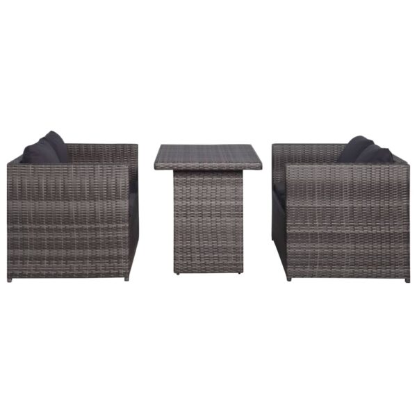 vidaXL 3 Piece Bistro Set Poly with Cushions Rattan Gray - Image 2