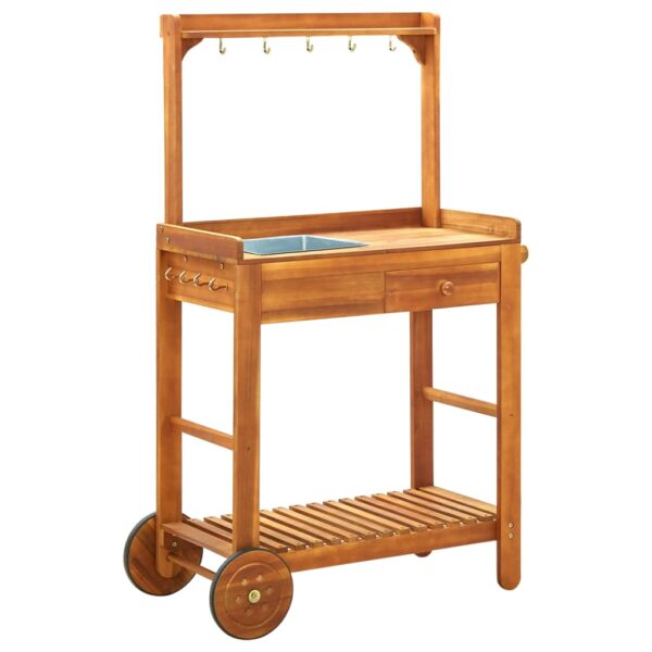 vidaXL Garden Kitchen Trolley Solid Acacia Wood 36.2"x17.1"x55.7"