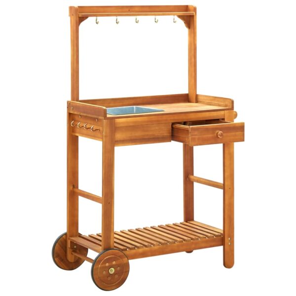 vidaXL Garden Kitchen Trolley Solid Acacia Wood 36.2"x17.1"x55.7" - Image 2