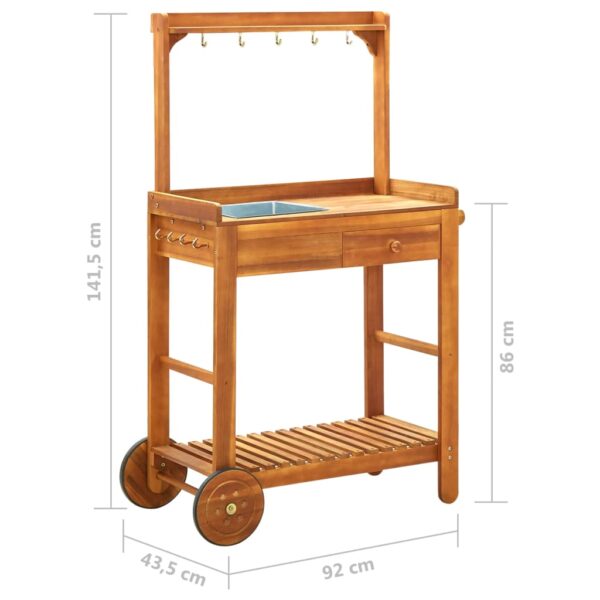 vidaXL Garden Kitchen Trolley Solid Acacia Wood 36.2"x17.1"x55.7" - Image 11