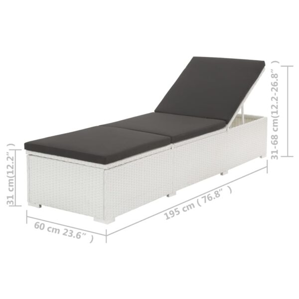 vidaXL Sun Lounger with Cushion Poly Rattan White - Image 6