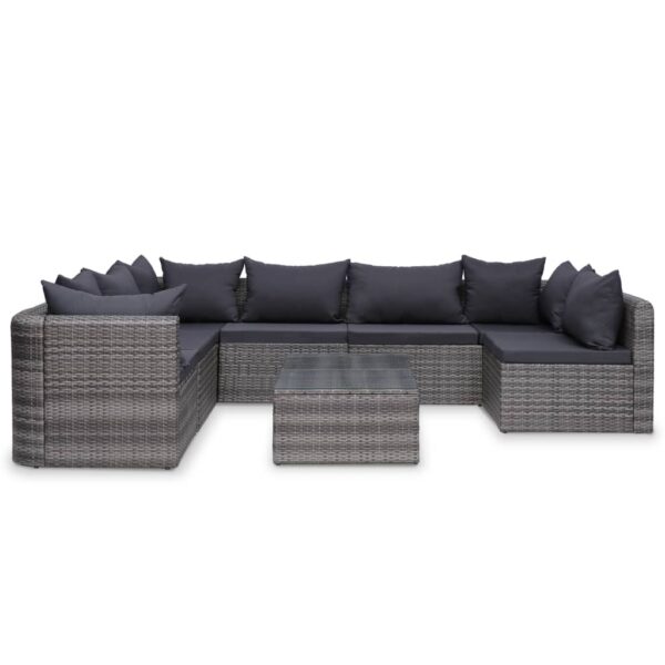 vidaXL 8 Piece Patio Lounge Set with Cushions Poly Rattan Gray - Image 2